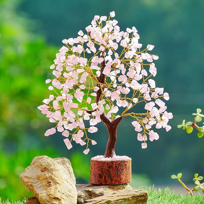 YATSKIA Rose Quarts - Rose Quartz Tree, Crystal Tree of Life, Good Luck Stones and Crystals, Home Decor Gifts, Gem Tree, Crystal Tree for Positive Energy,