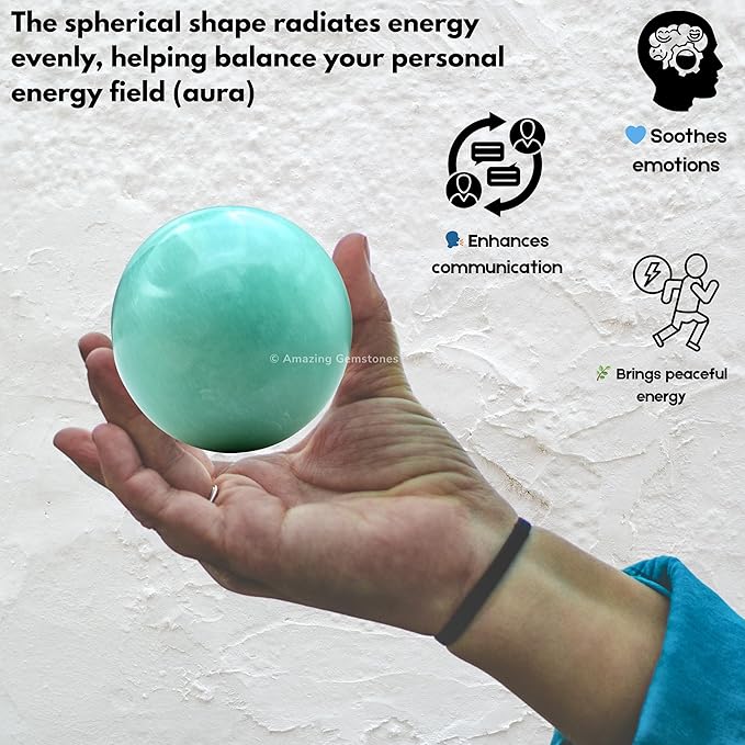 Amazing Gemstone Amazonite Crystal Ball with Stand - 2" Inches Crystal Sphere Meditation Balls for Witchcraft and Decorative Balls