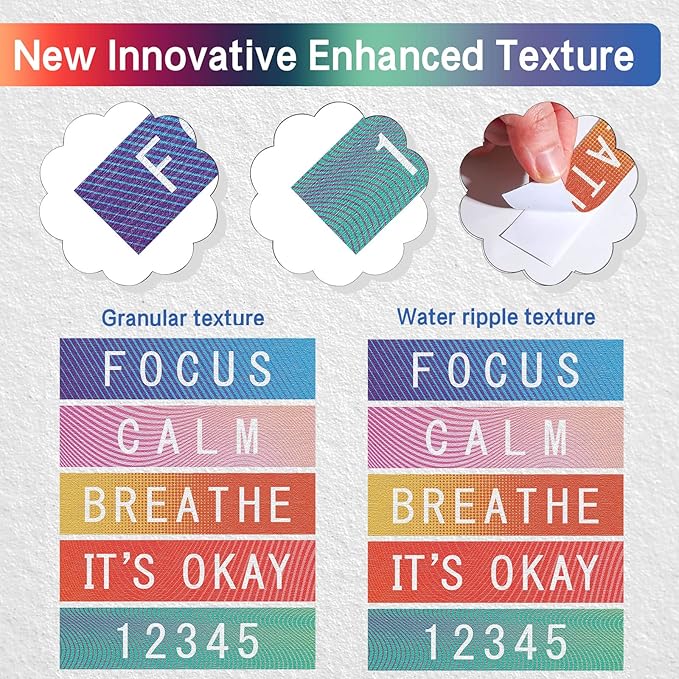 Crtiin 50 Pieces Anxiety Sensory Stickers for Anxiety Relief Items Mental Health Stickers Fidget Textured Strips for Office Classroom Desk Relieve Adult Stress(Modern Style)