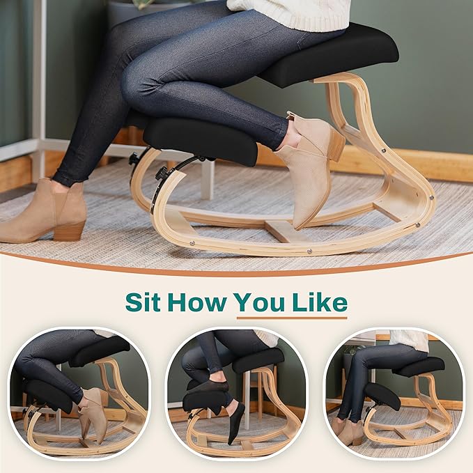 Ergonomic Kneeling Chair with Adjustable Seats - Knee Chair for Posture Correction & Kneel Rocking Stool for Desk - Back Pain Relief and Support for Home and Office (Modern, Black Sand)