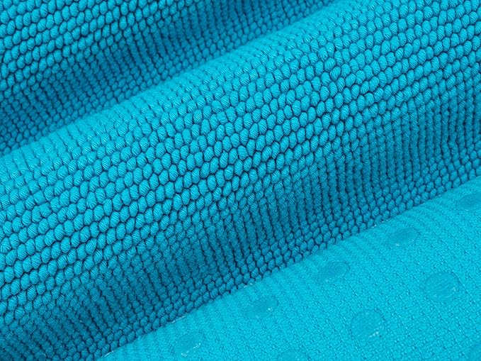 Cotton Paradise 100% Cotton Non Slip Bath Mats for Bathroom, 20x34 inch Soft Absorbent Quick Dry Machine Washable Floor Bath Mat, Aqua Blue Bath Rug