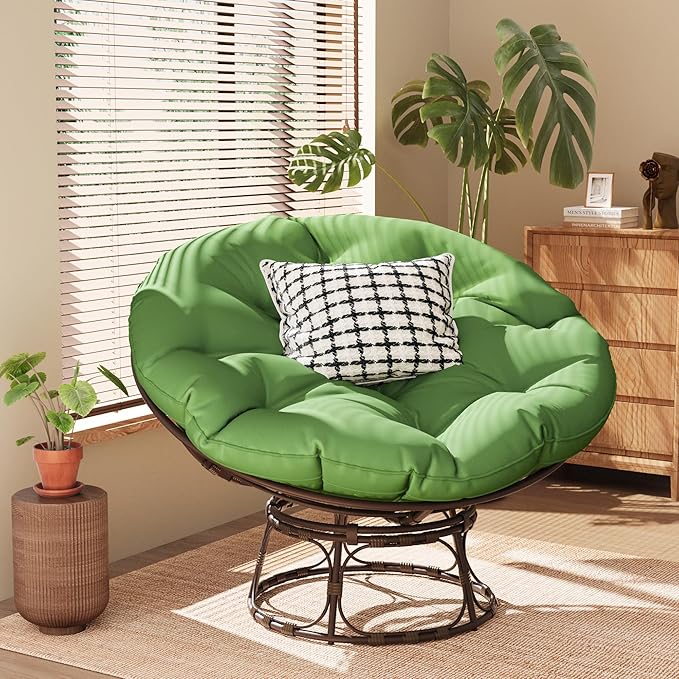 46'' Large Size Papasan Chair with Cushion and Frame, Lazy Chair for Living Room and Bedroom, Green