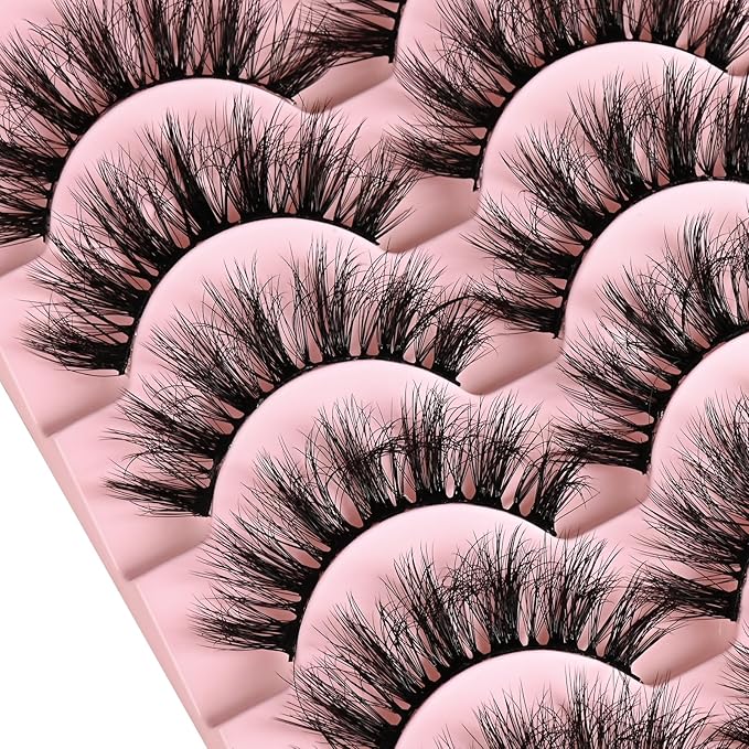 Lashes False Eyelashes Wispy Fake Mink Lash Strips Fluffy Natural Strip Eyelash 9-16mm Full Volume Lashes Natural Look 14 Pairs Wispies Medium Spiky Manga Pestañas for Women