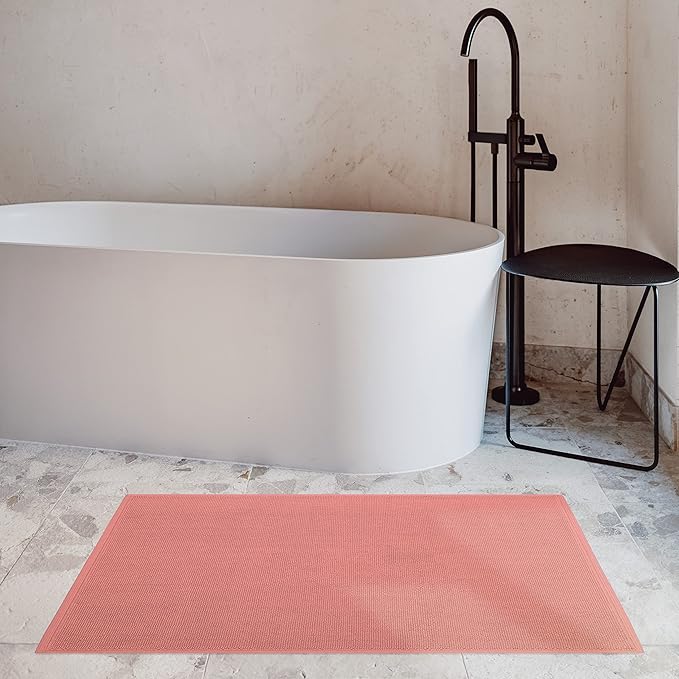 Cotton Paradise 100% Cotton Non Slip Bath Mats for Bathroom, 17x24 inch Soft Absorbent Quick Dry Machine Washable Floor Bath Mat, Coral
