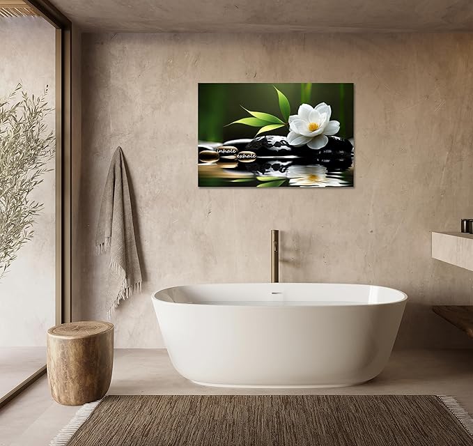 YIOZHAOFH Lotus Flower Wall Art Zen Canvas Inhale Exhale Poster Black Spas Nature Prints Pictures for Meditation Wall Decor Framed Artwork Ready to Hang (28.00" x 44.00")