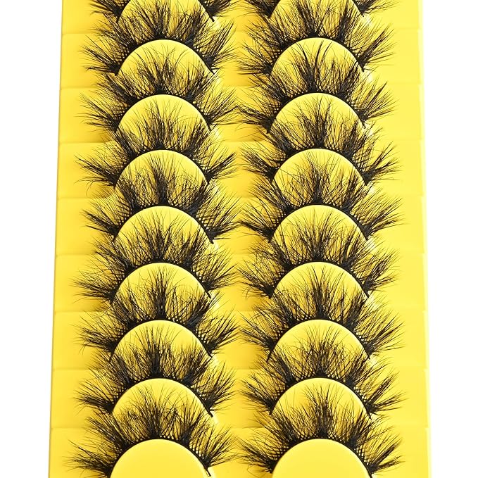 Lashes Dramatic False Eyelashes Natural Lashes Strips Fluffy Cat Eye Lash Natural Look 10 Pairs Wispy Fake Eyelashes Pack 15mm Cateye Full Thick Pestañas for Women