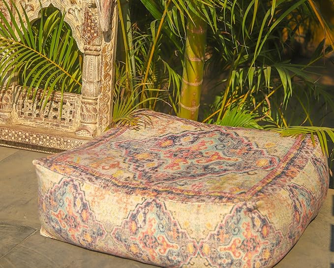 Mandala Life ART Bohemian Outdoor Floor Cushion Cover - Unstaffed 24x8 inches - Vintage Square Pouf Otttoman - Pillow Case for Garden Party, Pool, Balcony, Patio