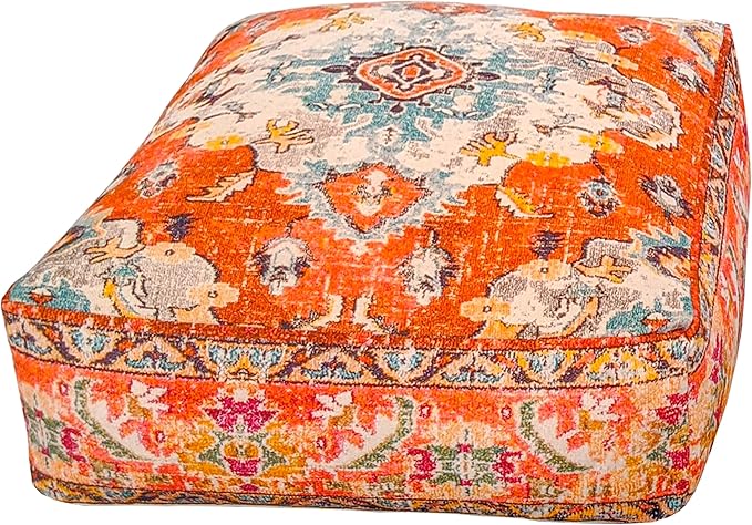 Mandala Life ART Large Yoga Décor Bean Bag Cover Orange Boho Chic Orange Decorative Floor Cushion Moroccan Seating Area Perfect for Living Room, Bedroom, Nursary or Children Room Unstuffed
