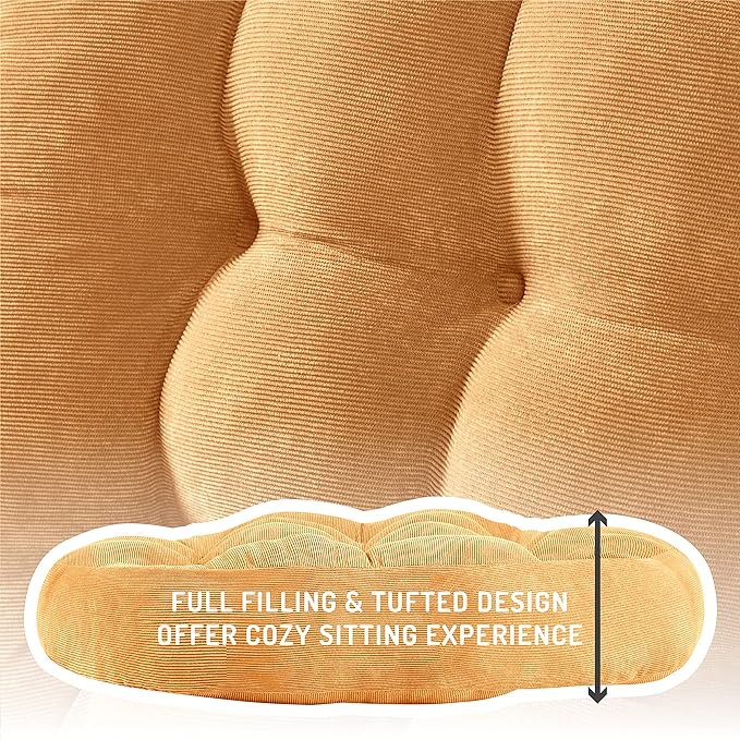 Degrees of Comfort Meditation Floor Pillow, Round Large Pillows Seating for Adults, Tufted Corduroy Cushion for Tatami Living Room, Orange Yellow 22 Inch