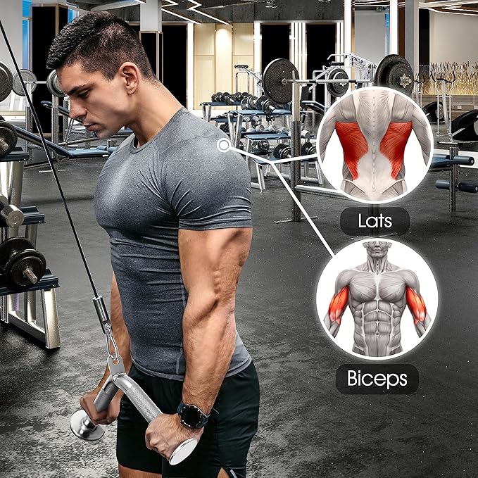 Yes4All Tricep Press Down Cable Machine Attachment Set, LAT Pulldown Attachment, Cable Machine Accessories for Home Gym