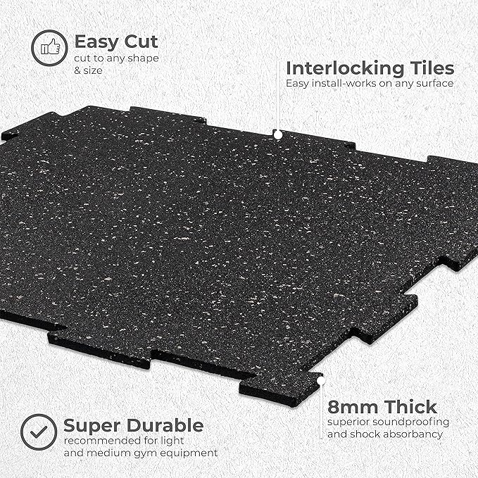 Playsafer Genaflex Lite Rubber 8mm Interlocking Tiles for Gym Flooring, Exercise Equipment, Exercise Areas - 20" X 20"