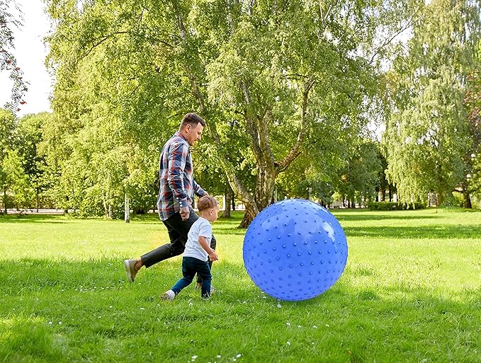 Large Sensory Massage Ball for Kids, 33.5" 85CM Macaron Blue Bouncy Exercise Balls for Toddlers, Big Inflatable Toys with Tactile Spikes, Outdoor Giant Yoga Balls, Large Beach Ball