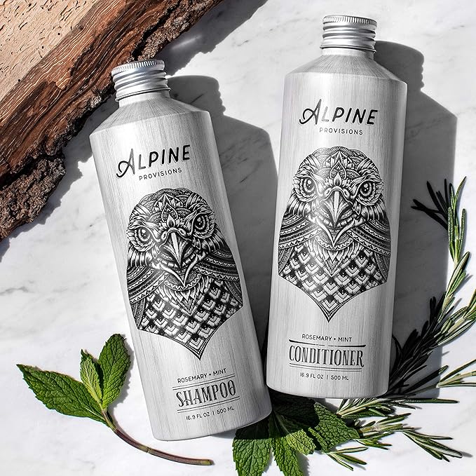 Alpine Provisions Rosemary & Mint Conditioner - Naturally Moisturize, Repair, & Strengthen with Essential Oils, Sunflower oil & Aloe Vera, Vegan, Sulfate - Plant-Based Hair Care - 16.9 FL Oz
