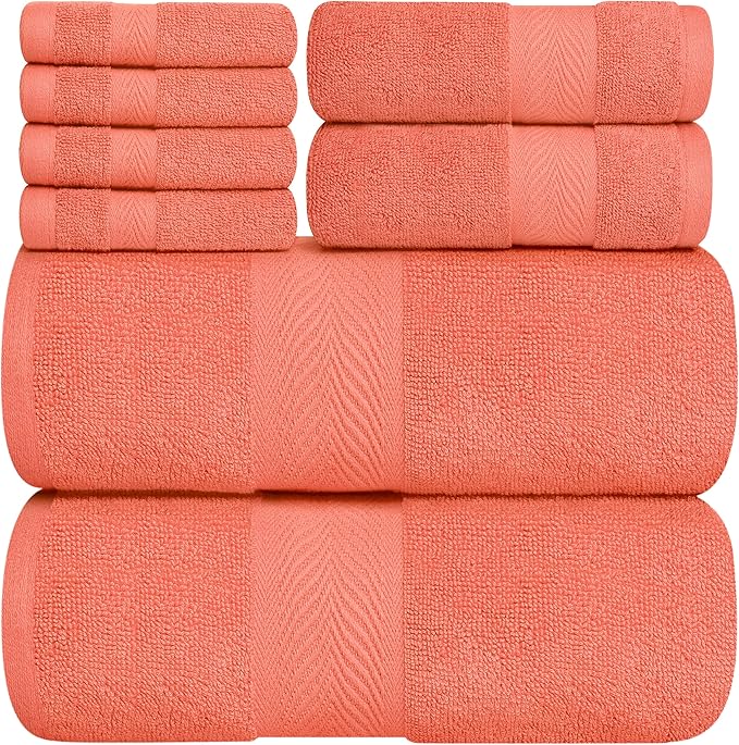 Oakias Premium Towel Set 600 GSM 8 Piece Sea Salt - 100% Ring Spun Cotton Highly Absorbent Towels Set - Super Soft Bathroom Towel Set - Hotel Quality Double Stitched Hem - Ideal for Hotels, Spa, Gyms