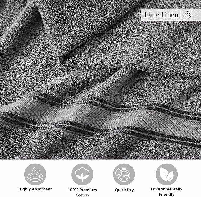 LANE LINEN Luxury Bath Towels Set - 3 Piece Set, 100% Cotton Bathroom Towels, Zero Twist, Quick Dry, Super Absorbent & Soft, 1 Bath Towel, 1 Hand Towel, 1 Wash Cloths - Cool Grey