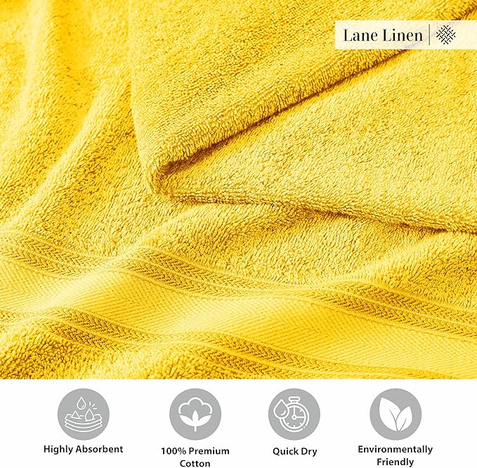 LANE LINEN 100% Cotton Luxury Bath Towel Set - 18 Pieces - Zero Twist, Ultra Soft, Quick Dry & Extra Absorbent - 6 Bath, 6 Washcloths, 6 Bathroom Hand Towels - Machine Wash in Cold Setting - Mimosa