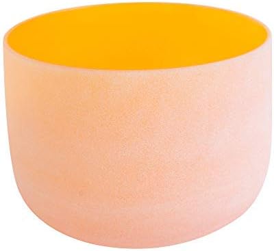 ENERGYSOUND 432Hz Perfect Pitch D Sacral Chakra Orange Colored Frosted Quartz Crystal Singing Bowl 10 inch mallet & o-ring included