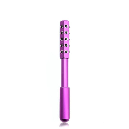 30-Stone Facial Roller - Cooling Face & Neck Massager Tool for Skin Rejuvenation | 360° Contouring with Germanium Stones & Aircraft Aluminum | Portable 7.6" Beauty Roller - Purple