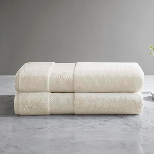 Madison Park Turkish Bath Towel Set 100% Cotton Bath Towel 600GSM Oversized Body Towel 2 Piece, Luxury Soft, Thick Spa Quality, Quick Dry Bathroom Towel, Jumble, 35" x 70", Natural