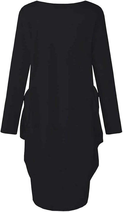 Womens I'm Mostly Peace Love and Light and A Little Go Print Long Sleeve Loose Pocket Oversize Tunic Dress