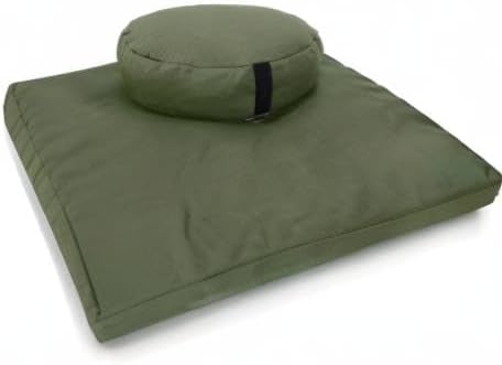 Meditation Cushion Mat Set HEMP - Round Zafu Floor Pillow Organic Buckwheat Pillow + Cotton Filled Zabuton Prayer Pad - Meditation Pillow Yoga Knee Pad - Made in USA - 14" Round, CACTUS Hemp