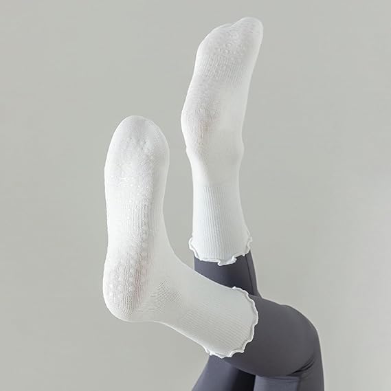 3/6 Pairs Cute Pilates Socks with Grips,Yoga Socks Barre Sock Non Slip Embroidery for Barre Ballet Barefoot Workout