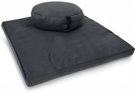 Meditation Cushion Mat Set HEMP - Oval Zafu Floor Pillow Organic Buckwheat Pillow + Cotton Filled HEMP Zabuton Prayer Pad - Meditation Pillow Yoga Knee Pad - Made in USA - 18" Oval, SHADOW GRAY Hemp