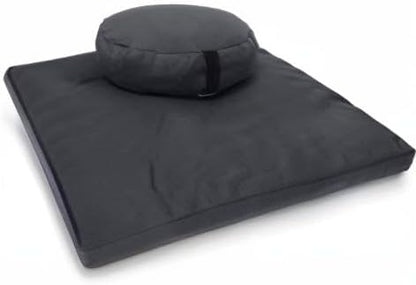Meditation Cushion Mat Set HEMP - Oval Zafu Floor Pillow Organic Buckwheat Pillow + Cotton Filled HEMP Zabuton Prayer Pad - Meditation Pillow Yoga Knee Pad - Made in USA - 18" Oval, SHADOW GRAY Hemp