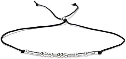 KGBNCIE Morse Code Bracelet for Women Sterling Silver Beads on Silk Cord Secret Message Fuck Friendship Inspirational Encouragement Bracelet Gift for Her