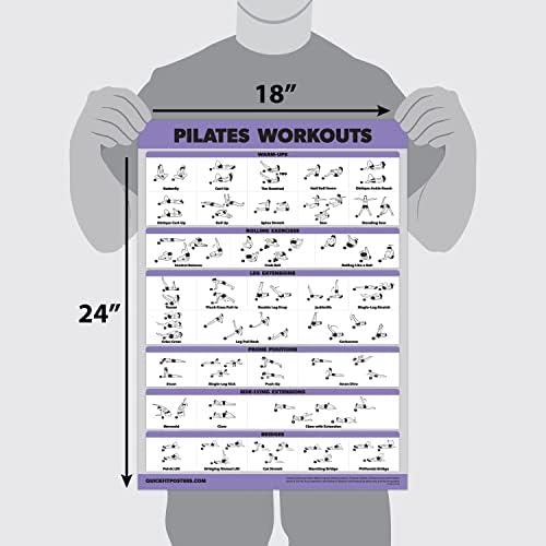 QuickFit 10 Pack - Exercise Workout Poster Set - Pilates, Dumbbell, Suspension, Kettlebell, Resistance Bands, Stretching, Bodyweight, Barbell, Yoga Poses, Exercise Ball (Laminated, 18" x 24")