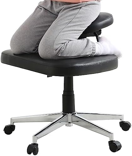 Meditation Chair for Adults Height Adjustable Tilt Angle, Ergonomic Kneeling Chair with Wheels, Criss Cross Legged Chair for Office and Home(Black)
