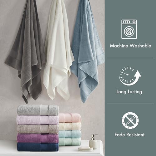 Madison Park Turkish 100% Cotton 600Gsm Luxury Premium Thick Soft Absorbent Hotel Bathroom Towel Set Shower Hand Face Washcloths, Assorted Sizes, Blue 6 Piece