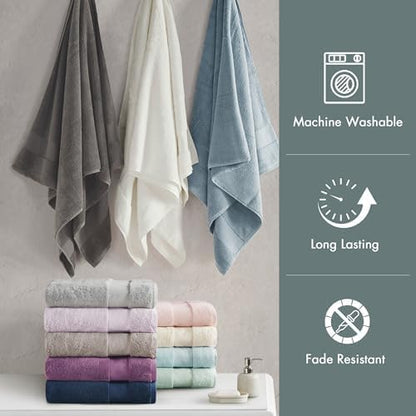 Madison Park Turkish 100% Cotton 600Gsm Luxury Premium Thick Soft Absorbent Hotel Bathroom Towel Set Shower Hand Face Washcloths, Assorted Sizes, Blue 6 Piece
