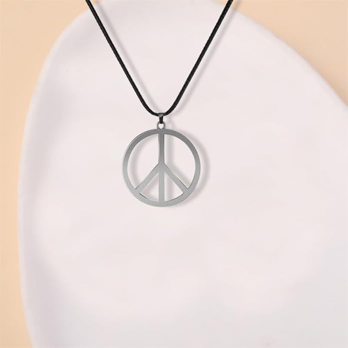 Love Peace Sign Necklaces for Women Men Alloy Vintage Retro Hippie Style Peace Sign Pendant Necklaces Handmade Adjustable Rope 60s or 70s Party Accessories Jewelry Gifts