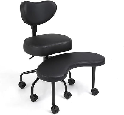 Meditation Cross Legged Chair PRO, ADHD Chair with Height Adjustable Backrest, Criss Cross Desk Use with Footrest and Wheels for Home Office, Flexible Design for Fidgety Sitters, Black