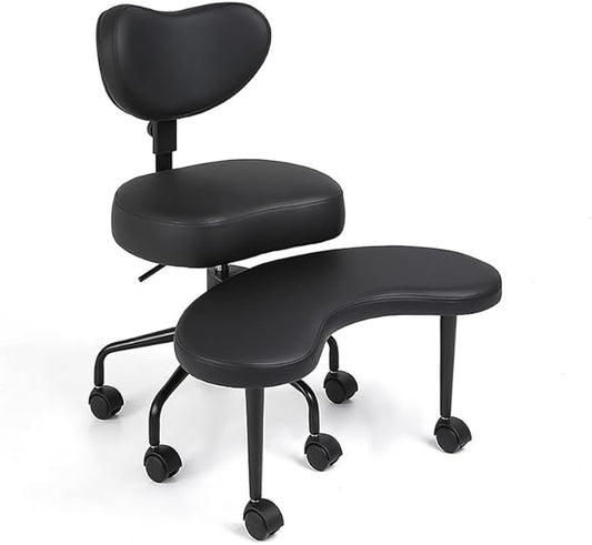 Meditation Cross Legged Chair PRO, ADHD Chair with Height Adjustable Backrest, Criss Cross Desk Use with Footrest and Wheels for Home Office, Flexible Design for Fidgety Sitters, Black