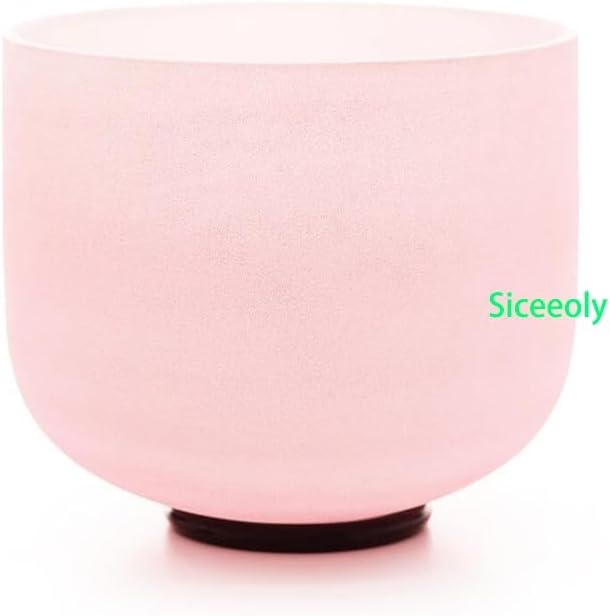 Singing Bowl 8 inch F Note Pink Color Heart Chakra Color Quartz Frosted Crystal Meditation Bowl Yoga Musical Instrument with Travel Bag Carrying Case Suede Mallet O-ring
