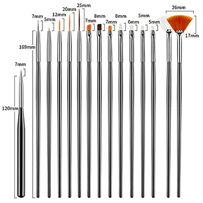 Artdone 31pcs Nail Art Brushes, Nail Art Tool Set, Dotting Tools, Dust Brush,Striping Brushes for Long Lines, Drawing Pen For Gel Polish Design supply