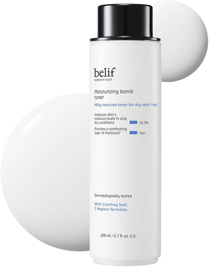 belif Moisturizing Bomb Hydrating Toner - Ceramide Milky Texture, Strengthens Skin Barrier, Soothing & Repair Serum Essence, Ultra-Hydrating 2-in-1 Toner & Moisturizer, Korean Skincare, 5.07 Fl Oz