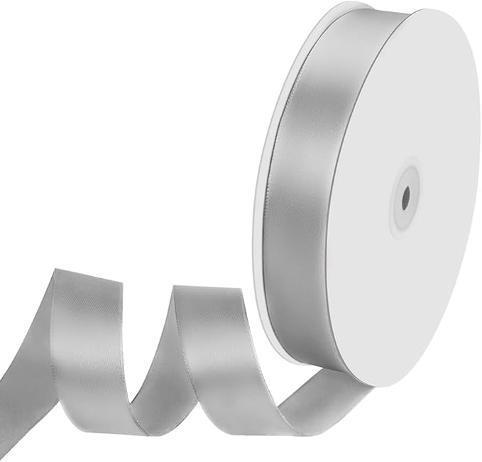 1" Width x 100 Yards Satin Ribbon, Silver Ribbon Perfect for DIY Craft, Bows, Gift Wrapping, Flower Bouquet, Valentine's Day, Christmas and Party Decoration