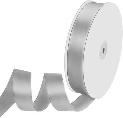 1" Width x 100 Yards Satin Ribbon, Silver Ribbon Perfect for DIY Craft, Bows, Gift Wrapping, Flower Bouquet, Valentine's Day, Christmas and Party Decoration