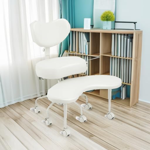 Meditation Cross Legged Chair PRO, ADHD Chair with Height Adjustable Backrest, Criss Cross Desk Use with Footrest and Wheels for Home Office, Flexible Design for Fidgety Sitters, Ivory