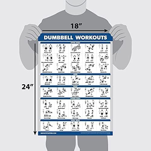 QUICKFIT Dumbbell Workouts and Barbell Exercise Poster Set - with Plastic Frame 2 Chart Set - Dumbbell Exercise Routine & Barbell Workouts (18" x 24")