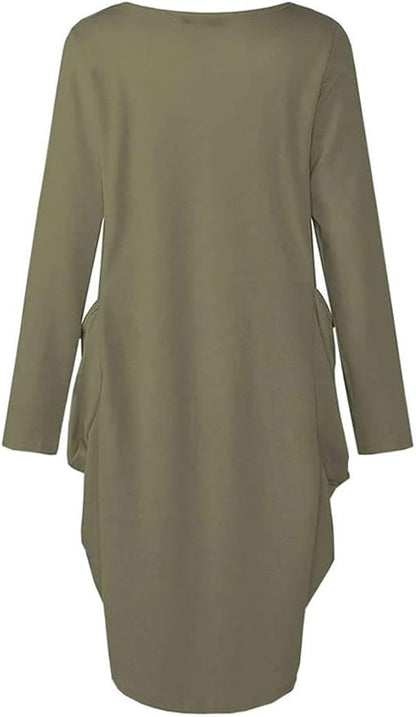 Womens I'm Mostly Peace Love and Light and A Little Go Print Long Sleeve Loose Pocket Oversize Tunic Dress