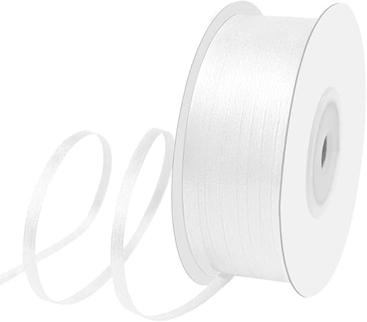 1/8" Width x 100 Yards Satin Ribbon, Double Faced Thin White Ribbon Perfect for DIY Craft, Bows, Gift Wrapping, Flower Bouquet, Valentine's Day, Christmas and Party Decoration