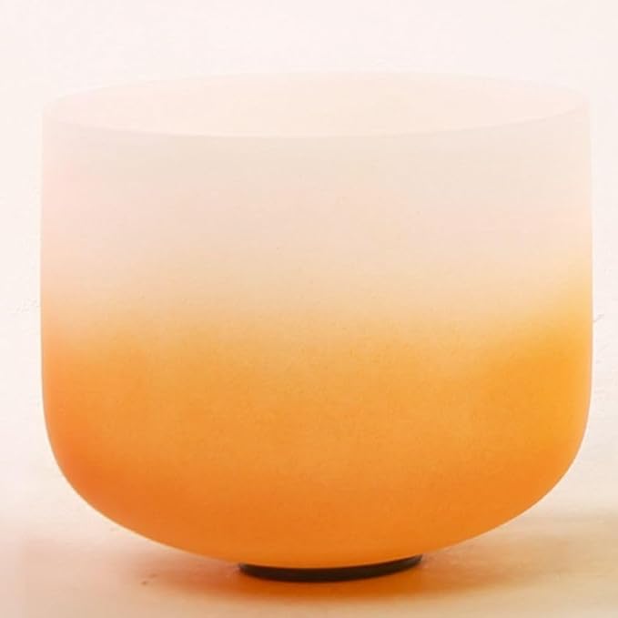 Leize Crystal Singing Bowl Gradient Color Chakra Tuned Quartz 11” wide Orange 432hz D Note with Suede Striker