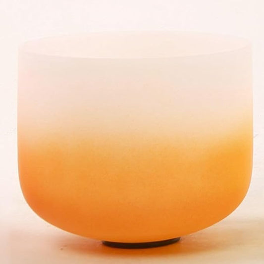 Leize Crystal Singing Bowl Gradient Color Chakra Tuned Quartz 11” wide Orange 432hz D Note with Suede Striker