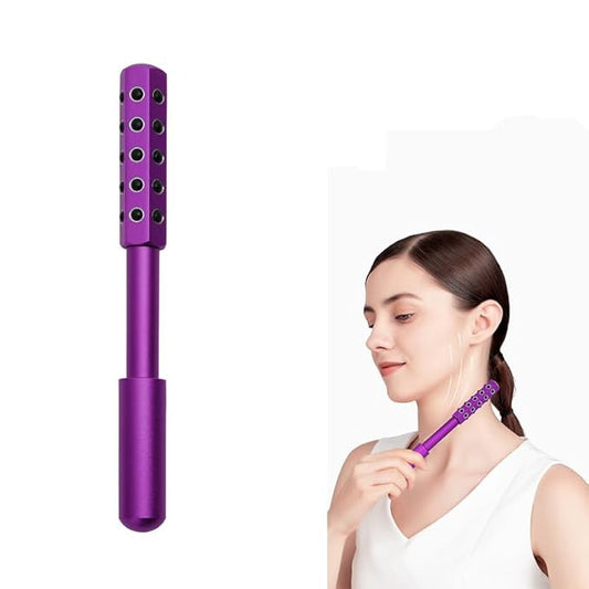 30-Stone Facial Roller - Cooling Face & Neck Massager Tool for Skin Rejuvenation | 360° Contouring with Germanium Stones & Aircraft Aluminum | Portable 7.6" Beauty Roller - Purple
