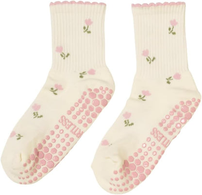 Crew Half Calf Grip Socks, Cutest Fruits Pilates Socks, Ruffle socks, Non-Slip, Barre Yoga Fitness