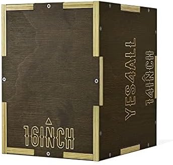 Yes4All Plyo Box, 3-in-1 Wooden Box Jumps for Home Gym (12/14/16 in), 450 lbs Boxes Step Up with Smooth Edges & Wide Built-in Handles for Jumping, Strength Training, Lunges, Squats, Dips